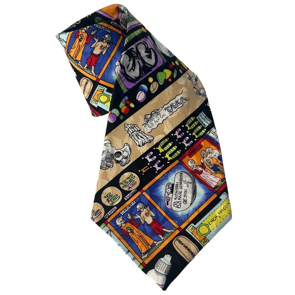 Nicole Miller Neck Tie Hand Sewn Novelty Medical Doctor Graphics Vintage *NWOT* - Picture 3 of 15